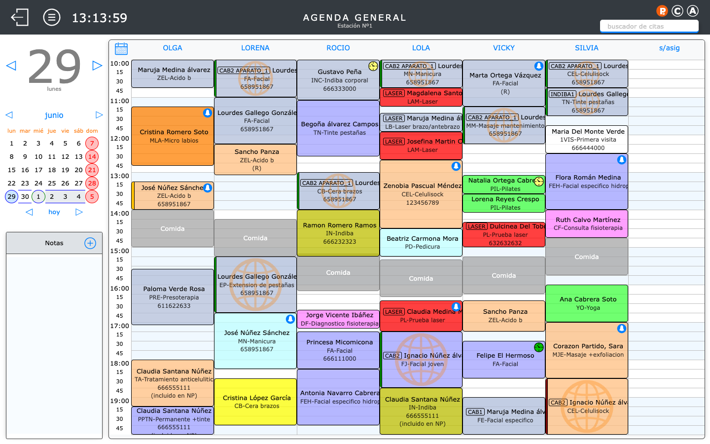 Agenda des rendez-vous SaDPe Fusion avec vue hebdomadaire par employé